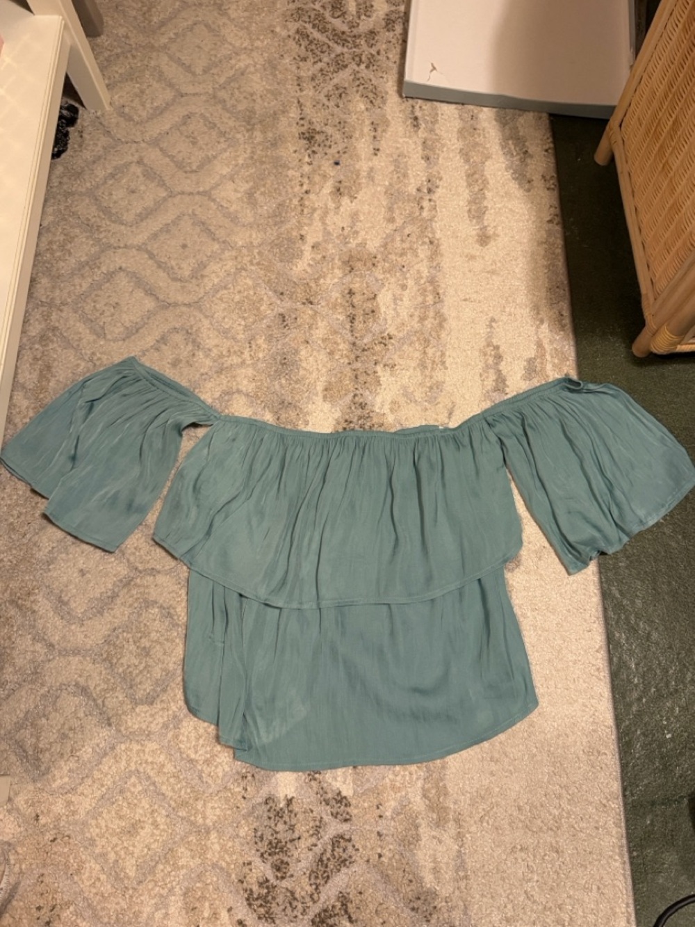 Teal Off-Shoulder Ruffle Top - Picture 2 of 7